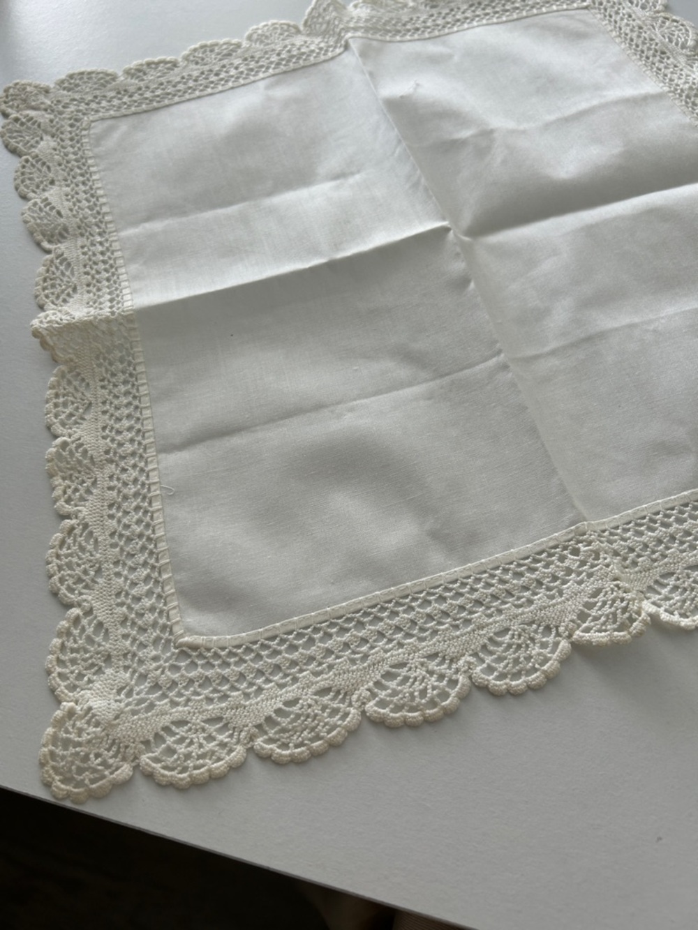 Irish lace handkerchief, 12” square